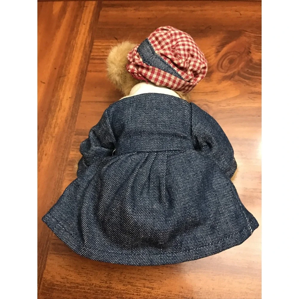 6 Inch Boyds‎ Bear Girl blue jean Dress Gingham Hat 85-97